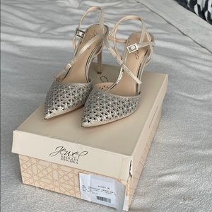Jewel Badgley Mischka Gold Strap Point Heels 5.5